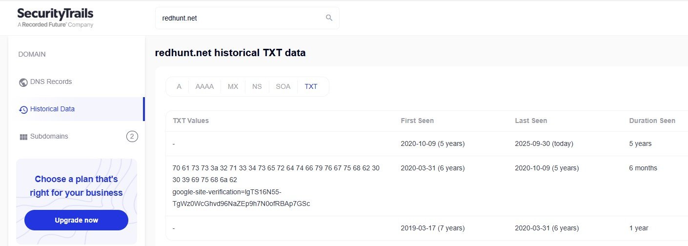 Imagen 12 Security Trails con hash en TXT Data