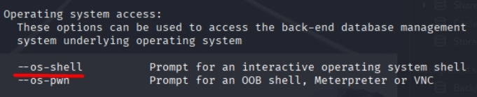 Con sqlmap obtenemos informacion sobre os-shell