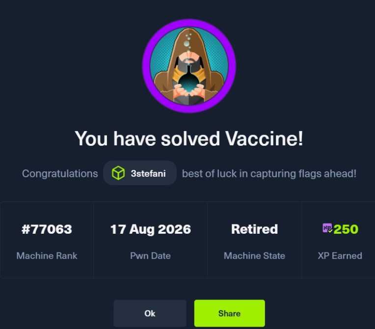 Máquina Vaccine de Hack The Box resuelta