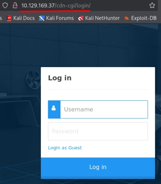 Obtenemos el panel de login