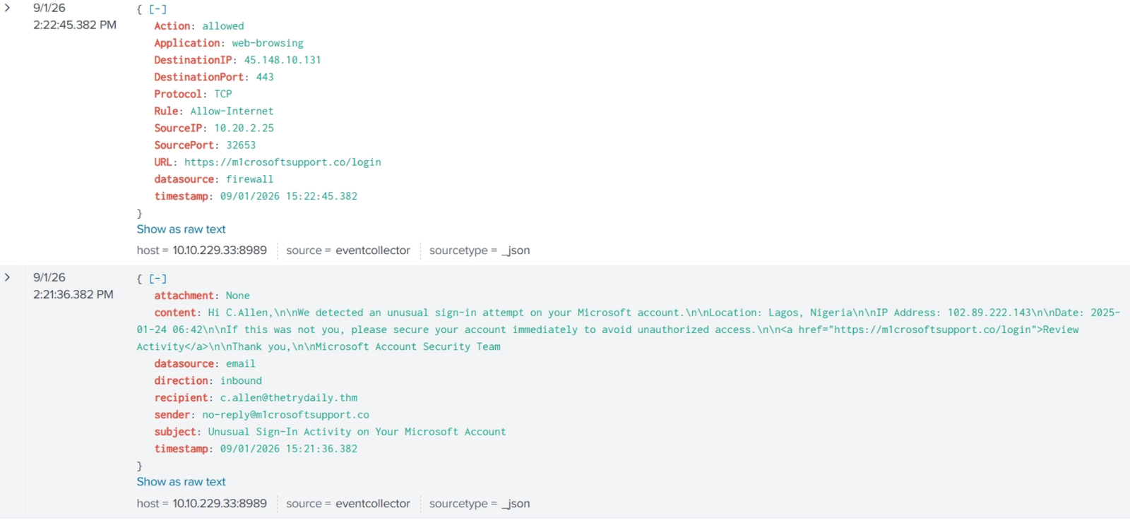 Actividad del dominio en Splunk